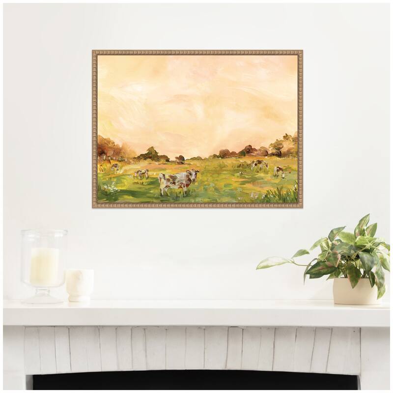 Kate and Laurel AQ Cows by Annie Quigley Framed Canvas Wall Art Print