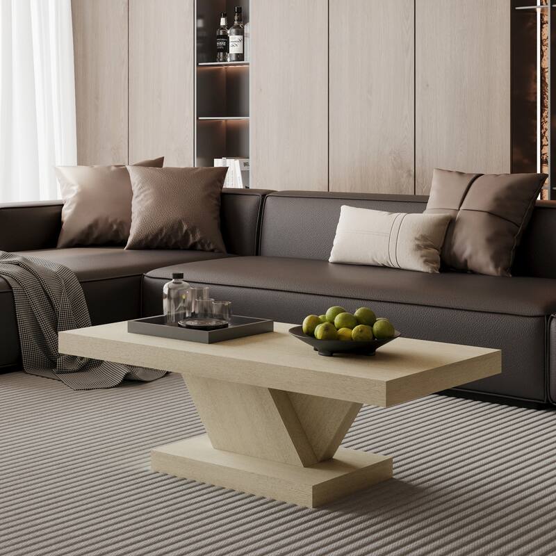 47" Wood Coffee Table with Cross Legs, Large Rectangular Center Table - Imitative Oak
