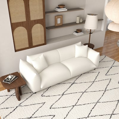 Mansan Luxury Tight Pillow Back French Boucle Couch in Cream