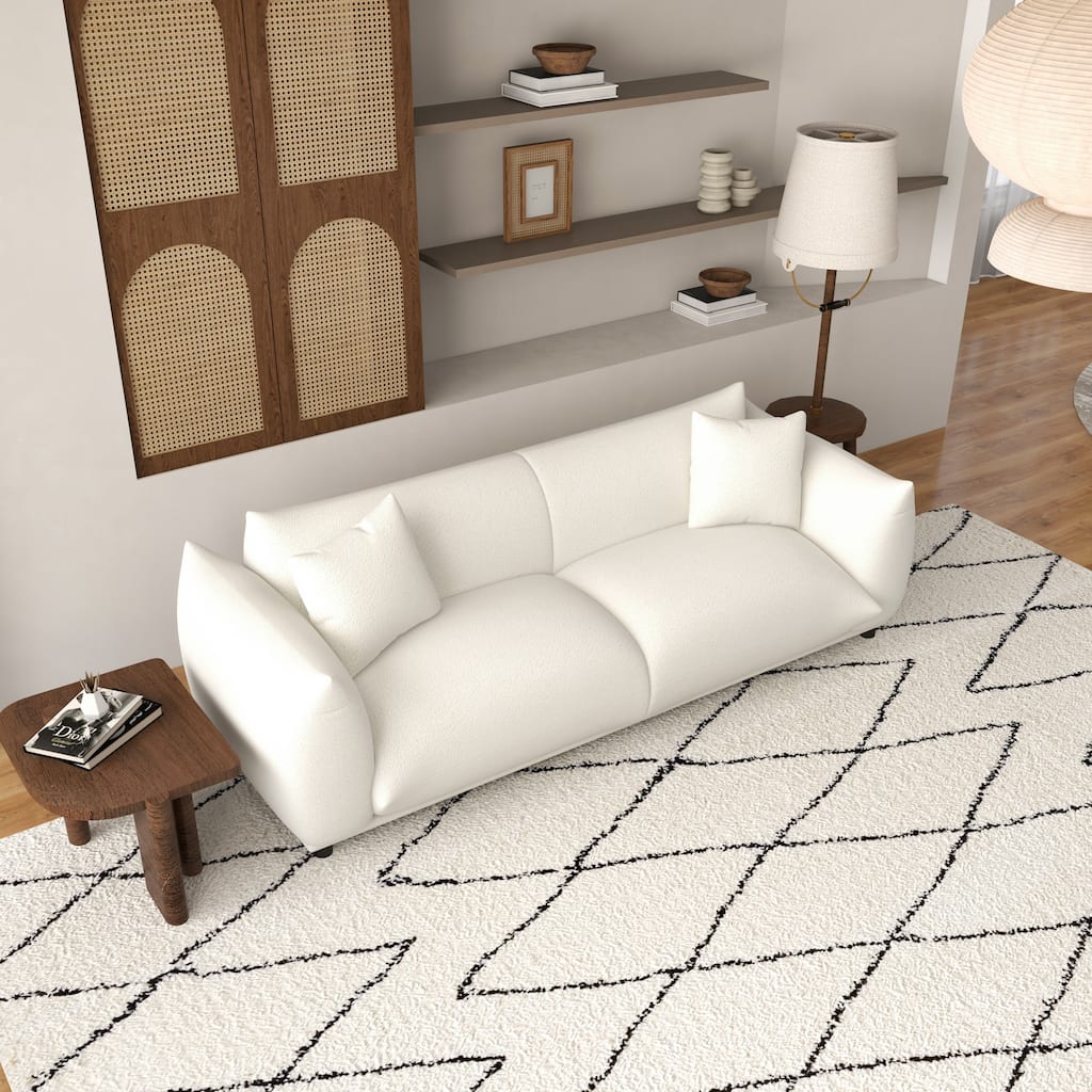 Mansan Luxury Tight Pillow Back French Boucle Couch in Cream