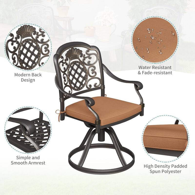 Swivel Patio Chairs Set of 2, Aluminum Outdoor Chairs with Removable Cushions, Metal Frame, Comfortable