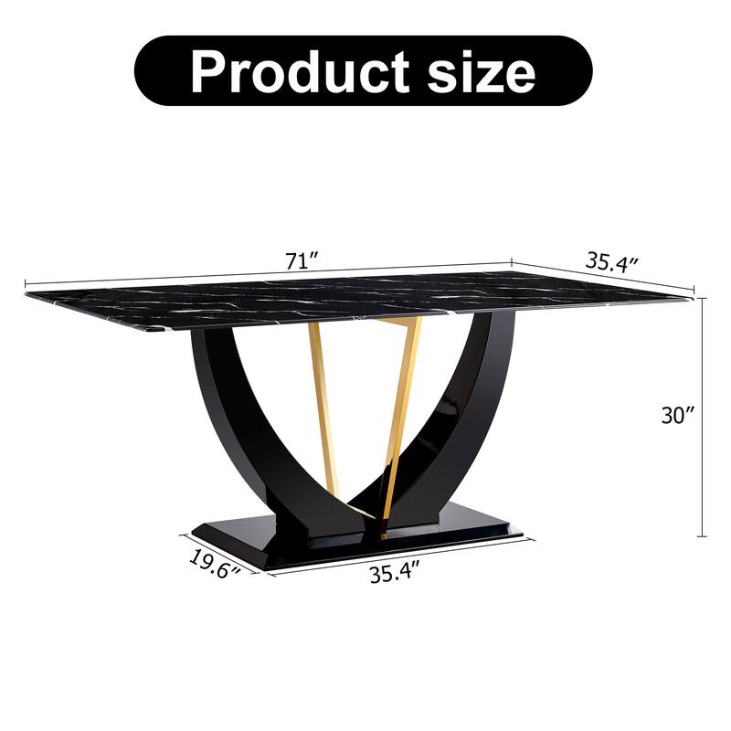 Modern minimalist and luxurious black imitation marble texture dining table rectangular office desk. Game desk