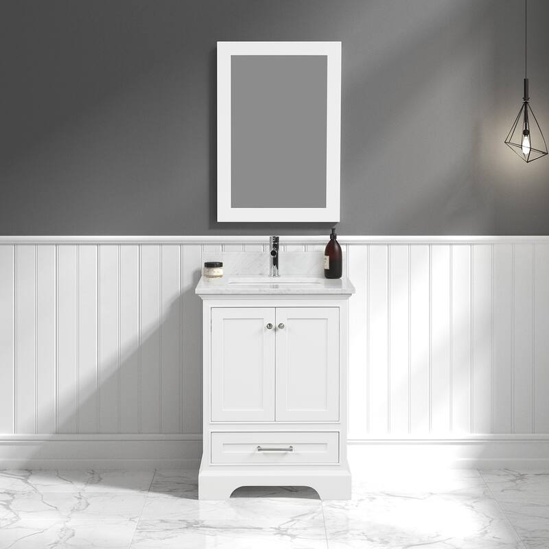 Blossom Copenhagen 24" Bathroom Vanity with Marble Top, Sink & Mirror - MatteWhite