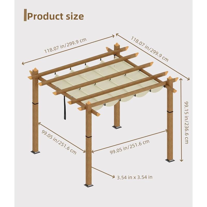 10*10FT aluminum flower rack grape rack, imitation wood grain gray curtain
