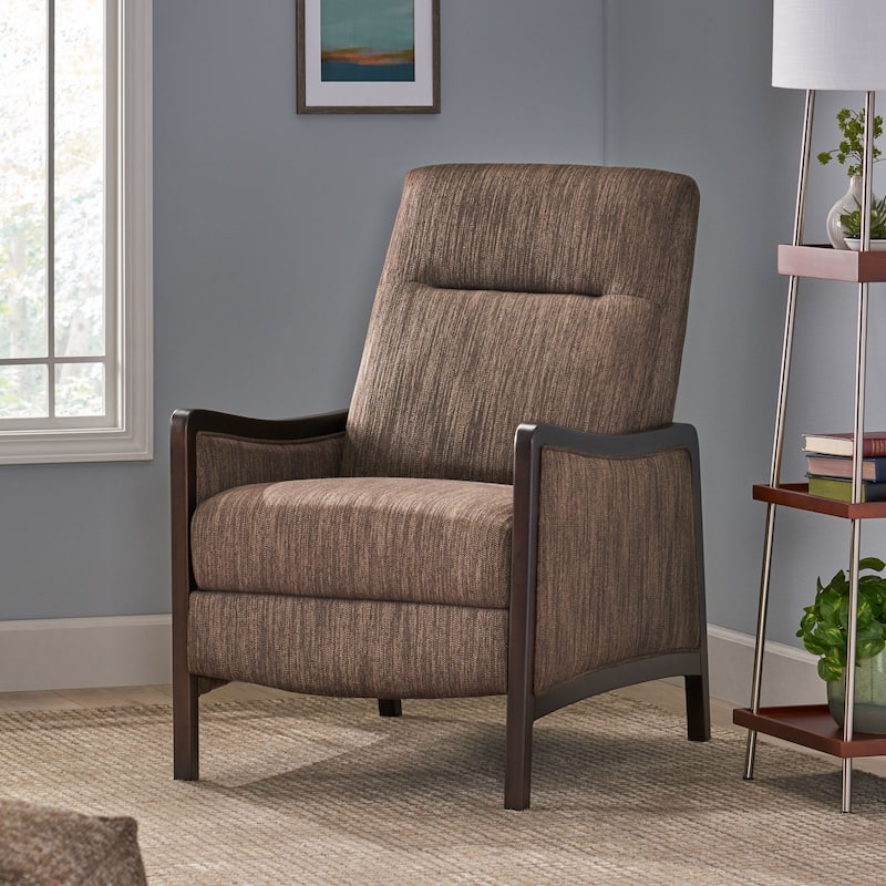 Veatch Contemporary Upholstered Pushback Recliner by Christopher Knight Home - Brown + Dark Walnut
