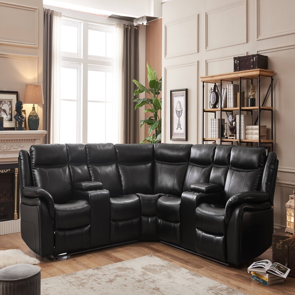 Black leather sales sectional recliner