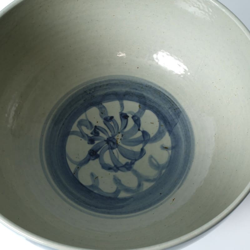 Approx. 16" Wide Blue and White Bowl with Flower Motif