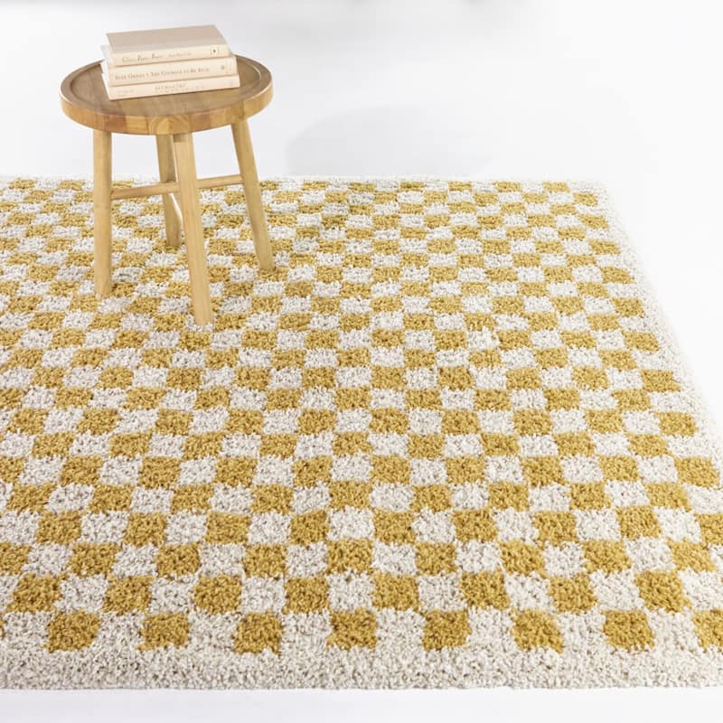 Covey Plush Checkered Thick Shag Area Rug
