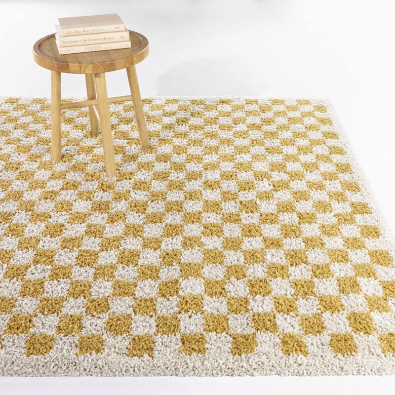 Covey Plush Checkered Thick Shag Area Rug