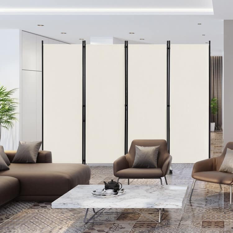 4-Panel Folding Room Divider Rolling Privacy Screen with Lockable Wheels - 89" x 12" x 68" (L x W x H) - White