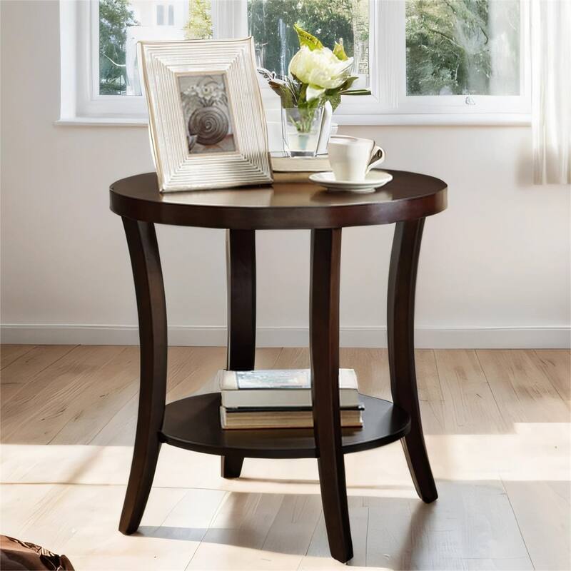 Contemporary Oval Shelf End Table, Gray/Espresso