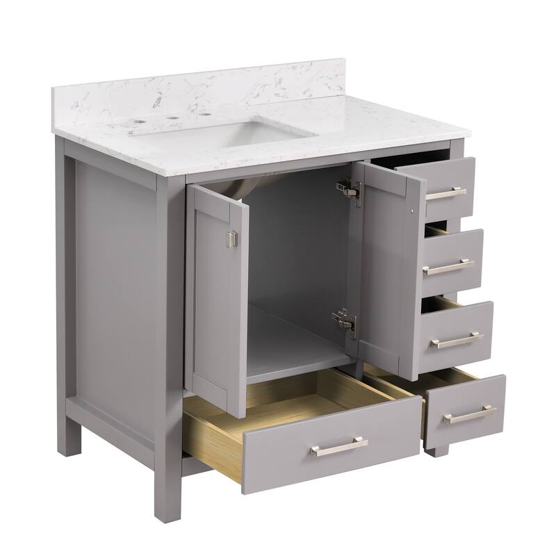 StarrySky 36 inch Undermount Left Sink Bathroom Vanity with Engineered Carrara Marble Top