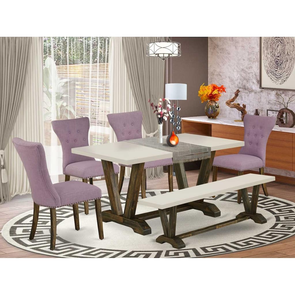 HomeStock 6-Piece Multi-Color Solid Wood Top-Rectangular Button Tufted Upholstered Dining Room Set-Seats 4