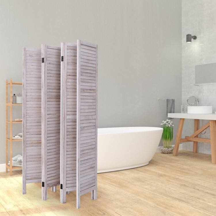 Six Panel Wooden Room Divider Screen with Louvered Slats - 96.0" x 0.8" x 67.0"(L x W x H)