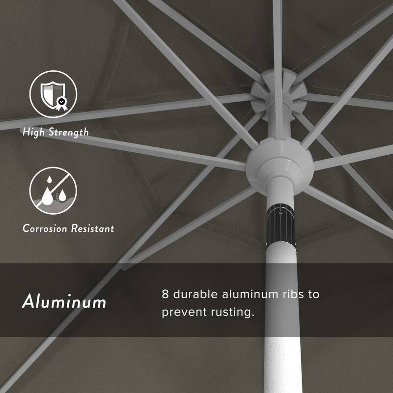California Umbrella 9' Rd. Aluminum Patio Umbrella, Crank Lift with Push Button Tilt, White Finish, Pacifica Fabric
