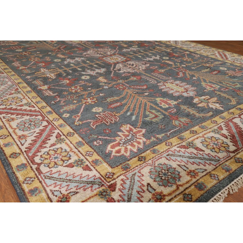 Oushak Indian Area Rug Handmade Grey Wool Carpet - 7'11" x 10'0" - 7'11" x 10'0" - Grey