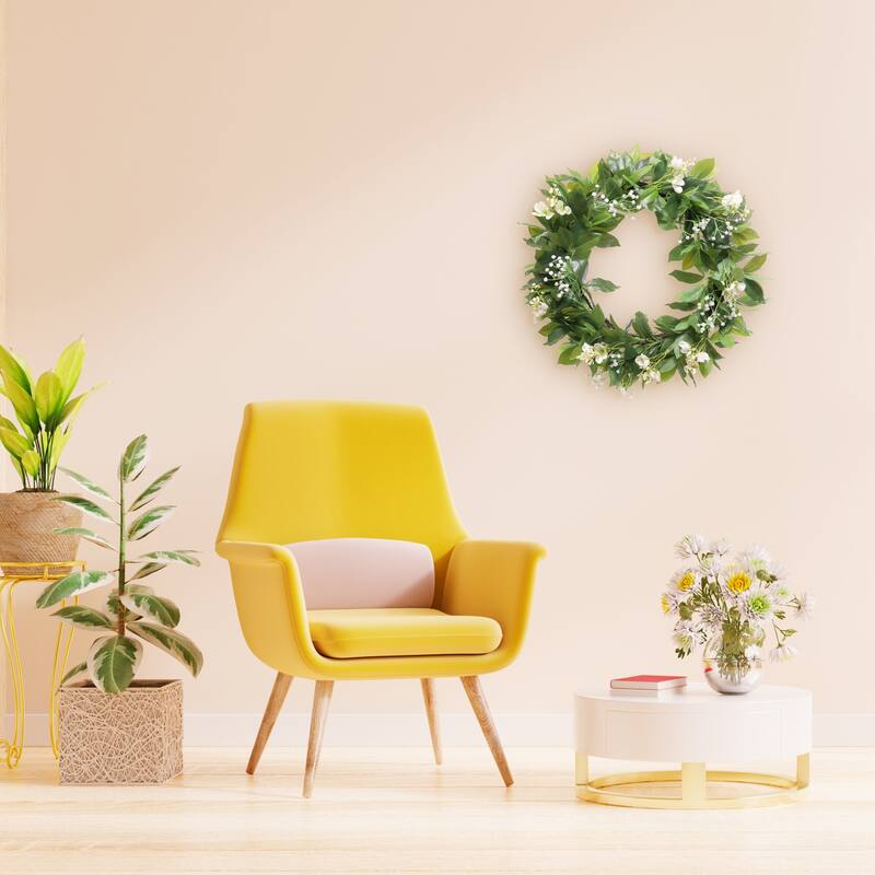 Gypsophila and Dogwood Floral Artificial Spring Wreath - 24" - White