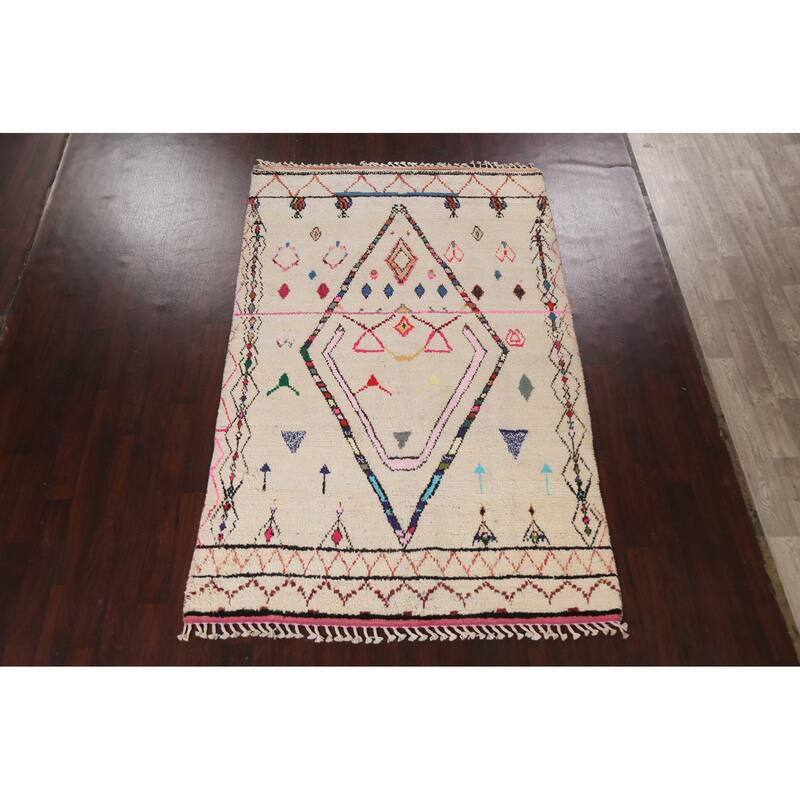 Tribal Oriental Moroccan Geometric Area Rug Hand-knotted Wool Carpet - 6'1" x 9'5"