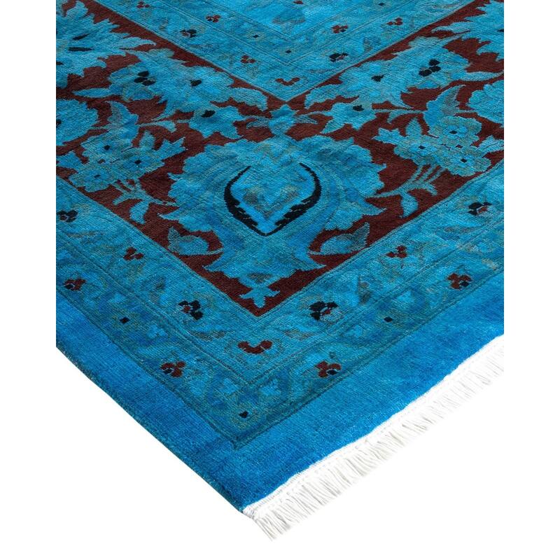 Overton Hand Knotted Wool Vintage Inspired Modern Contemporary Overdyed Blue Area Rug - 10' 1" x 14' 2"