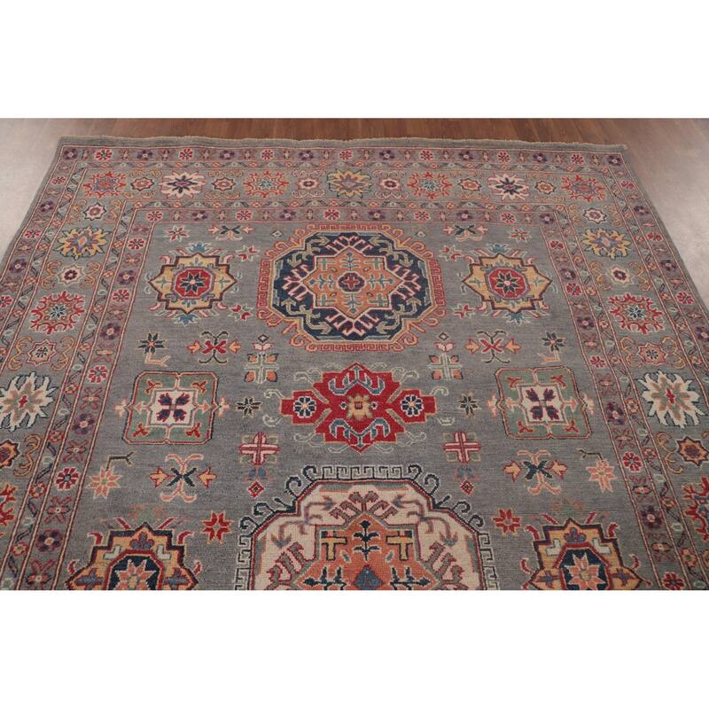 Gray Geometric Kazak Oriental Area Rug Handmade Wool Carpet - 6'8" x 9'8"