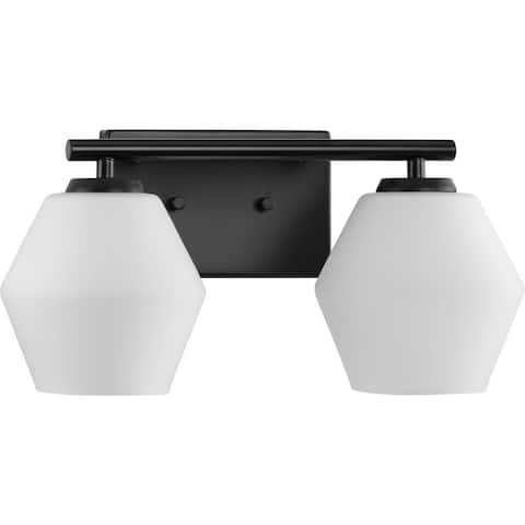 Copeland Collection Two-Light Matte Black Mid-Century Modern Vanity Light - 15 in x 7 in x 7.5 in