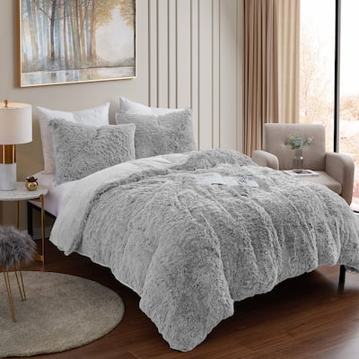 Sweet Home Collection 3 Piece Plush Shaggy Ultra Soft Luxurious Faux Fur Comforter Set