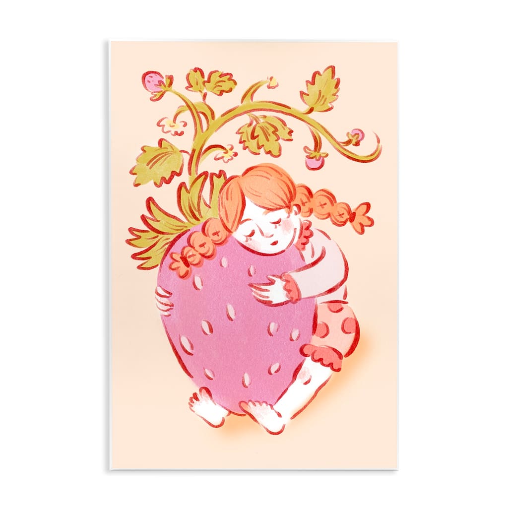 Stupell Girl Hugging Strawberry Wall Plaque Art Design By Hannah Moren