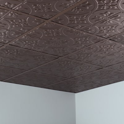 FASÄDE Traditional Style 2 Decorative Vinyl 2ft x 2ft Lay in Ceiling Panel in Argent Bronze (5 Pack)