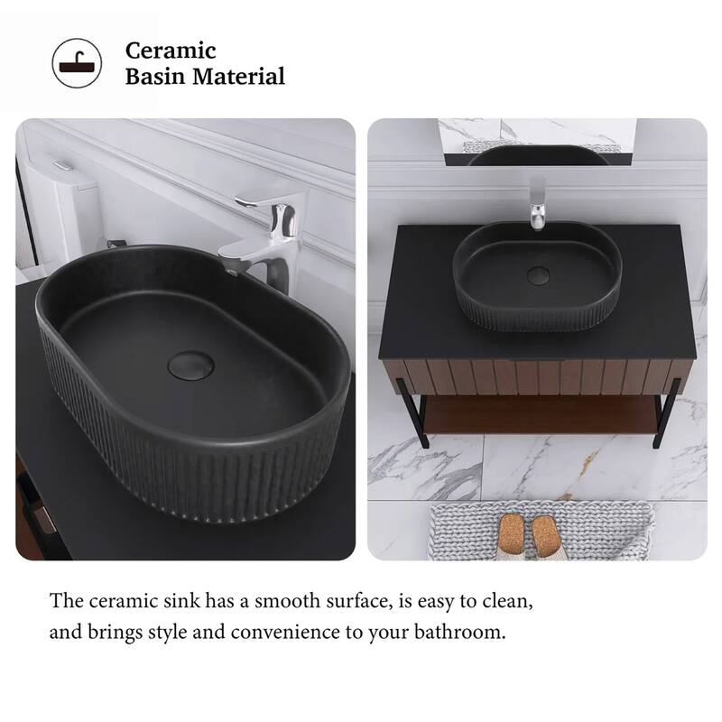 36" Freestanding Bathroom Vanity with Black Ceramic Basin and Open Shelf - 35.83'' x 18.9'' x 33.46''
