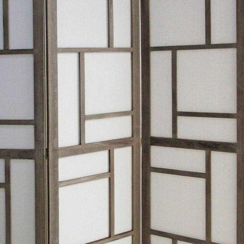 HomeRoots 50" Gray and White Wood and Fabric Three Panel Screen Room Divider - 67' X '50' X '1.5