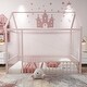 preview thumbnail 11 of 28, Twin Size Metal House Bed Frame with Fence & Roof Twin - Pink