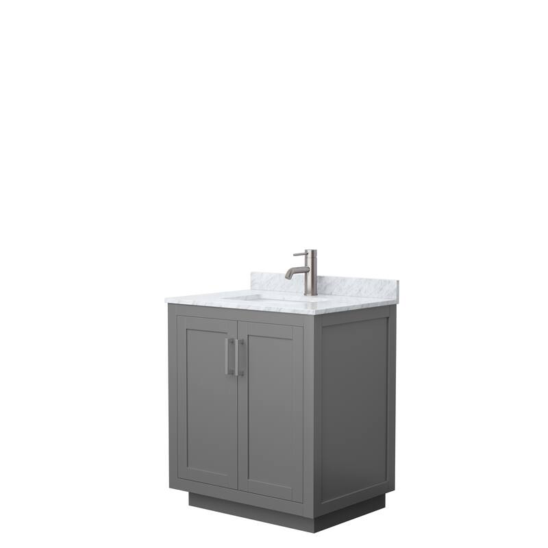 Miranda Single Vanity Set, White Carrara Marble Top, No Mirror - 30-Inch Single - Dark Gray, Nickel Trim, White Carrara Marble Top