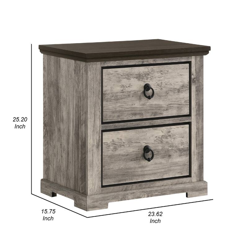 Elaya Nightstand with 2 Drawers, Black Metal, Weathered Gray Wood