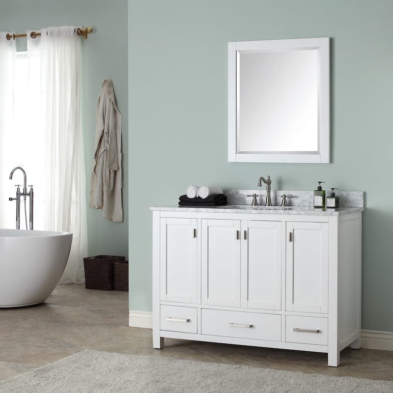 Modero 48 in. Single Sink Bathroom Vanity in White with Carrara Marble Top - 49"W x 22"D x 35"H