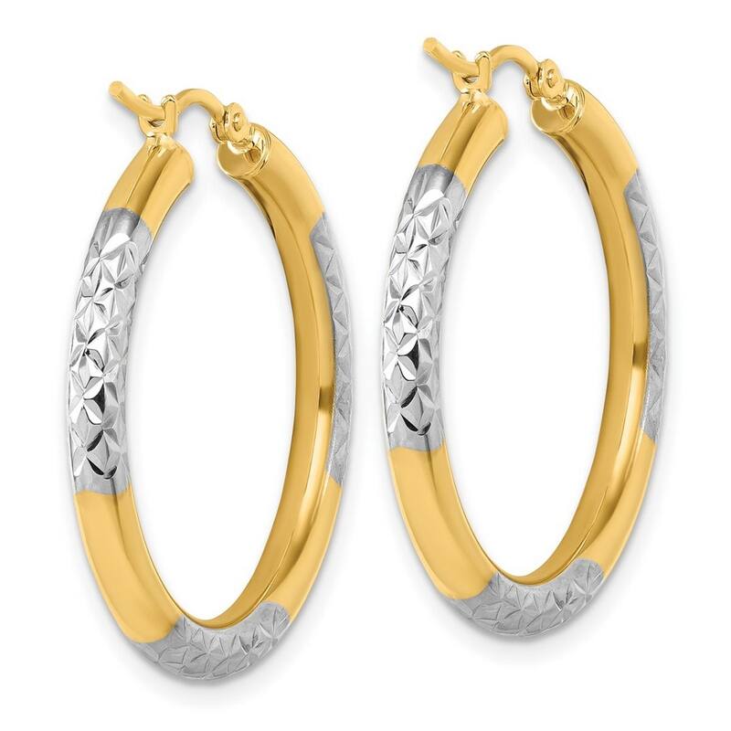 Curata 14k Yellow Gold Rhodium Sparkle Cut Hoop Earrings - 30x30mm