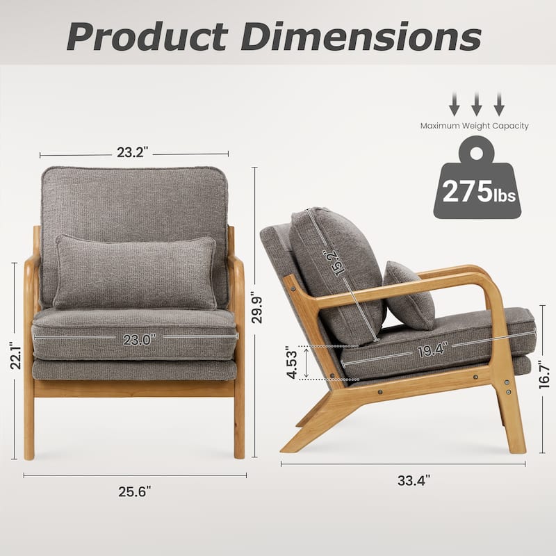 RENEWLINE Mid Century Modern Accent Chair with Lumbar Pillow