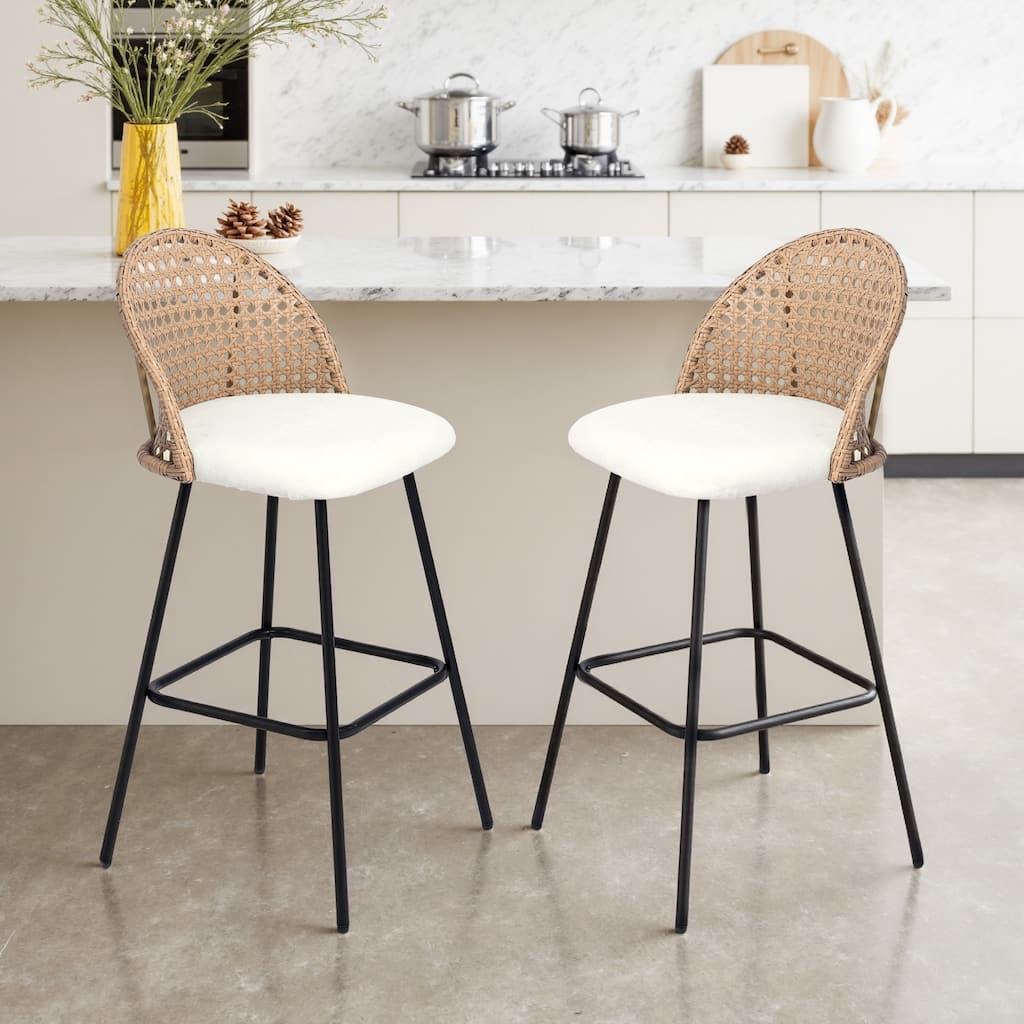 28"/29" Set of 2 Rattan Counter Height Swivel Bar Stools Chenille Cushion