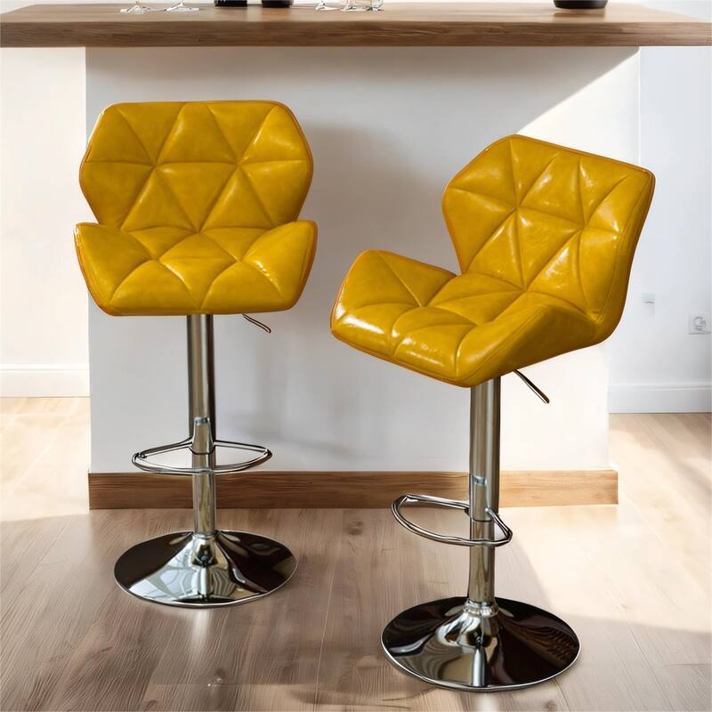 Contemporary Tufted Adjustable Height Hidraulic Bar Stools, Set of 2