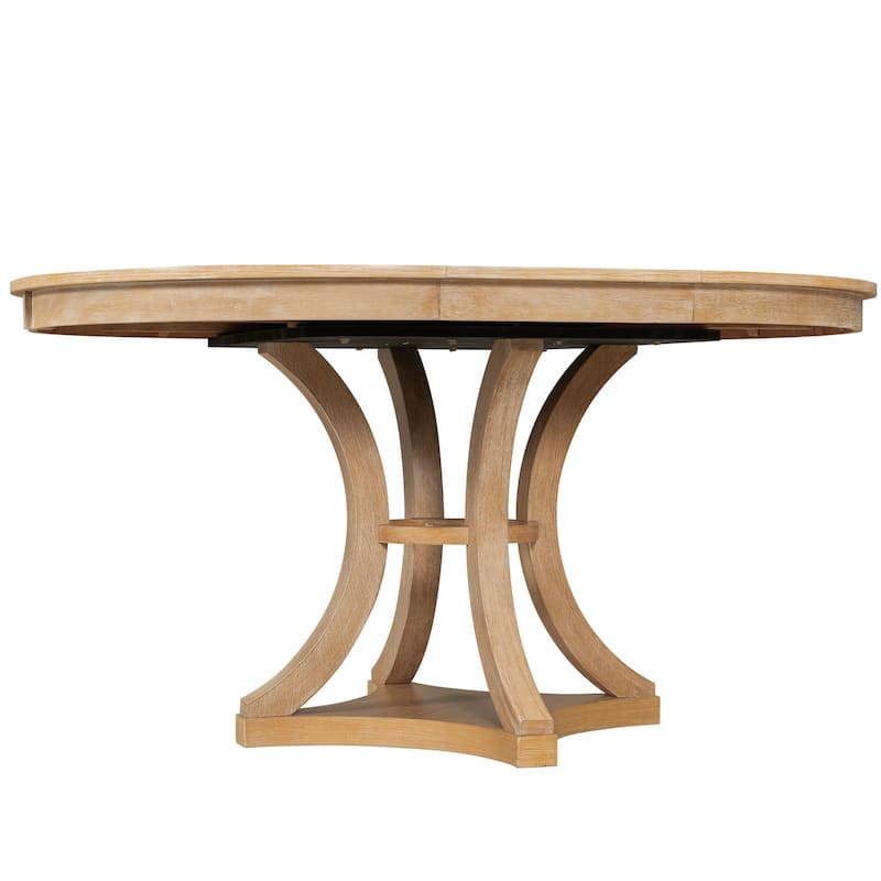 5-Piece Retro Functional Dining Table Set Extendable Round Table and 4 Upholstered Chairs for Dining Room and Living Room