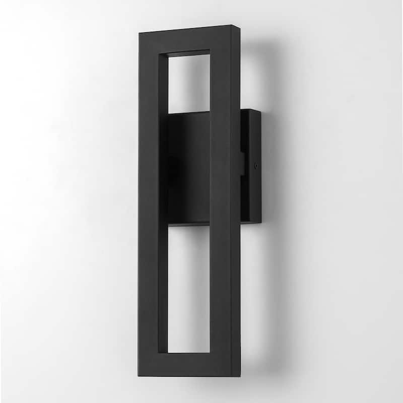14 in. Modern Black Linear Square Outdoor Wall Light Integrated LED Waterproof Lantern Wall Sconce