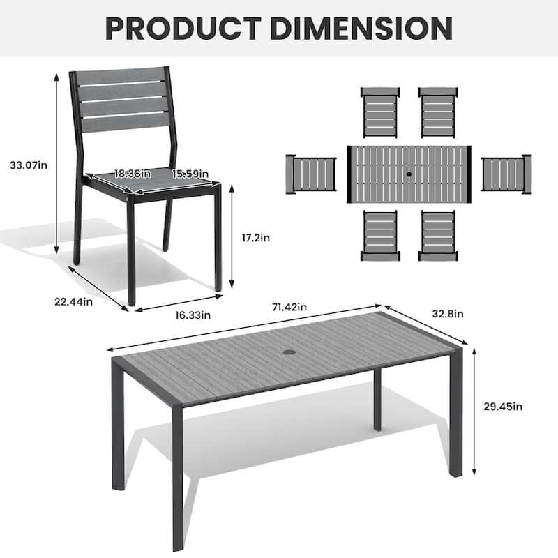 7/9/11-Piece Outdoor Patio Dining Set Aluminum Dining Table with Umbrella Hole and Stackable Dining Chairs