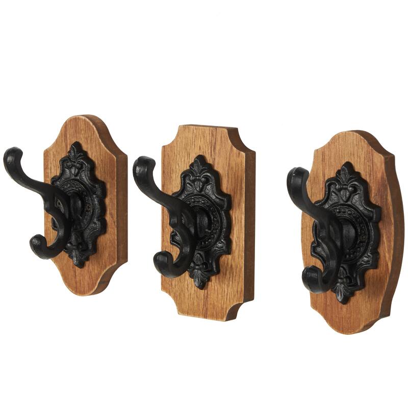 Brown Wooden Vintage Inspired Wall Hook with Black Beaded Frames and Varying Geometric Shapes (Set of 3 or 4)