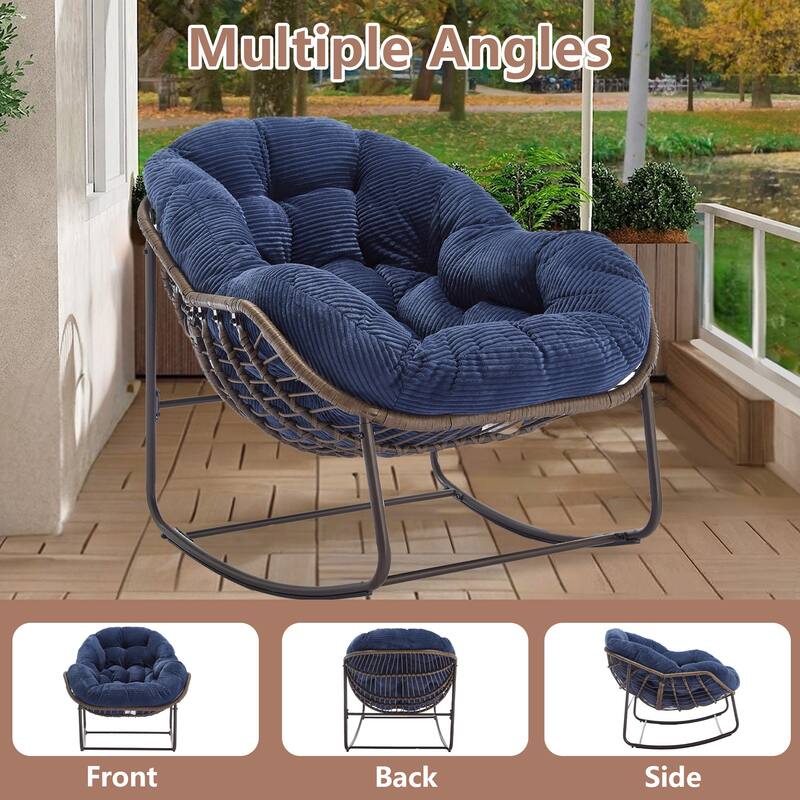Outdoor Rattan Rocker Recliner Chair With Polyester Padded Cushion