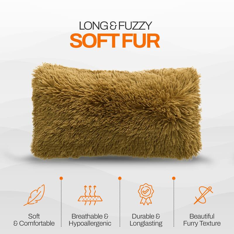 Cheer Collection 12"x20" Shaggy Long-hair Throw Pillows (Set of 2)