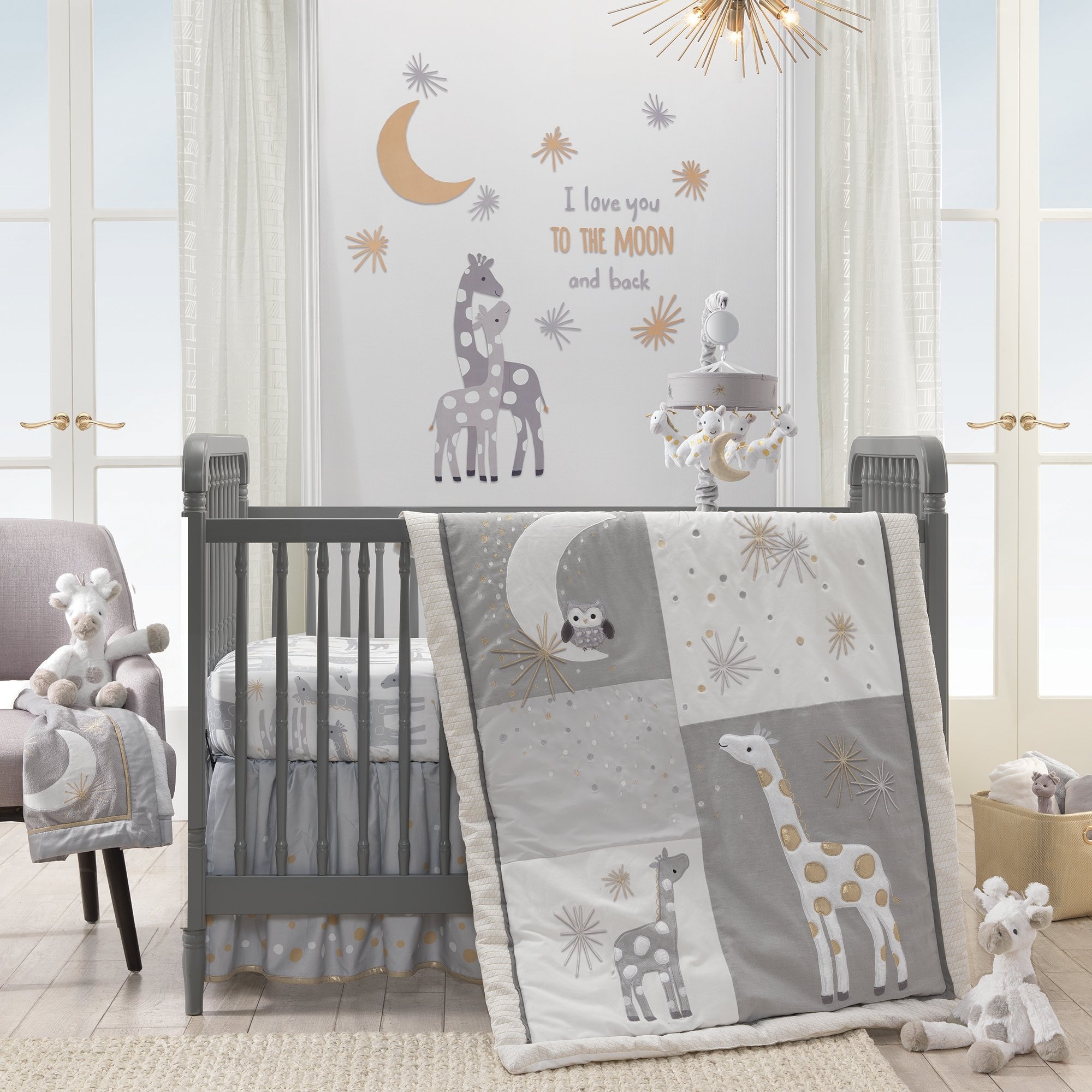 Lambs & Ivy Signature Moonbeams Gray/White Giraffe with Moons