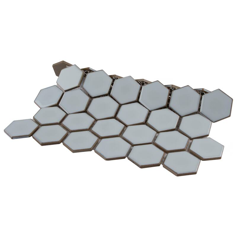 Merola Tile Hudson Due 2" Hex Silk White 10-7/8" x 12-5/8" Porcelain Floor and Wall Tile