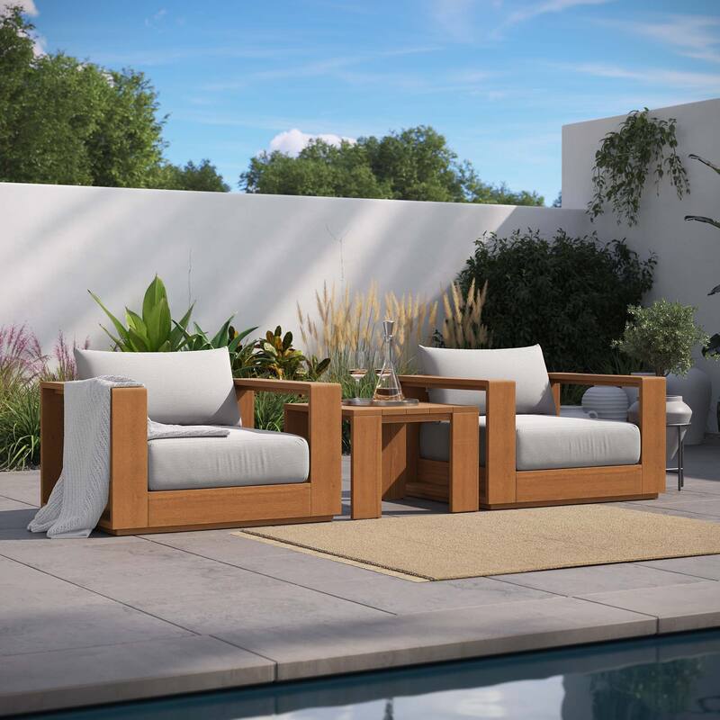 Tahoe 3-Piece Outdoor Patio Acacia Wood Furniture Set - Natural Light Gray