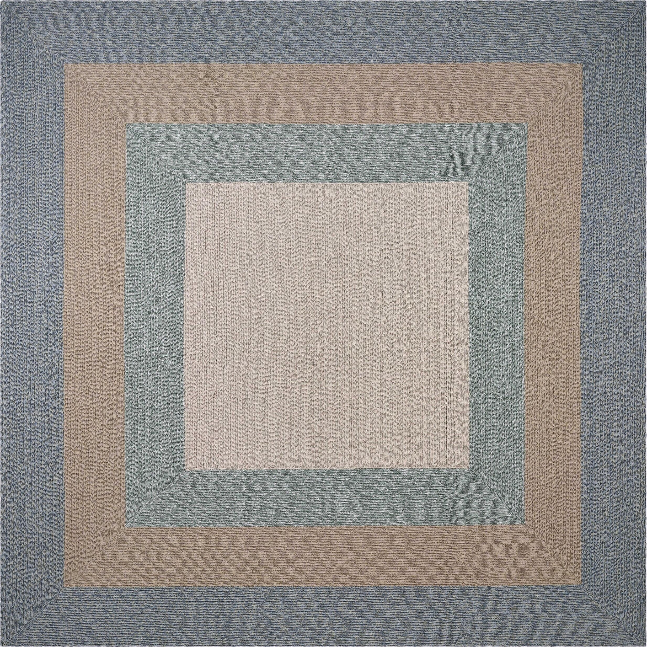8'X11' Spa Blue Beige Hand Hooked Uv Treated Bordered Indoor Outdoor Area Rug 8'X11' Spa Blue Beige Hand Hooked Uv Treated Bordered Indoor Outdoor Area Rug