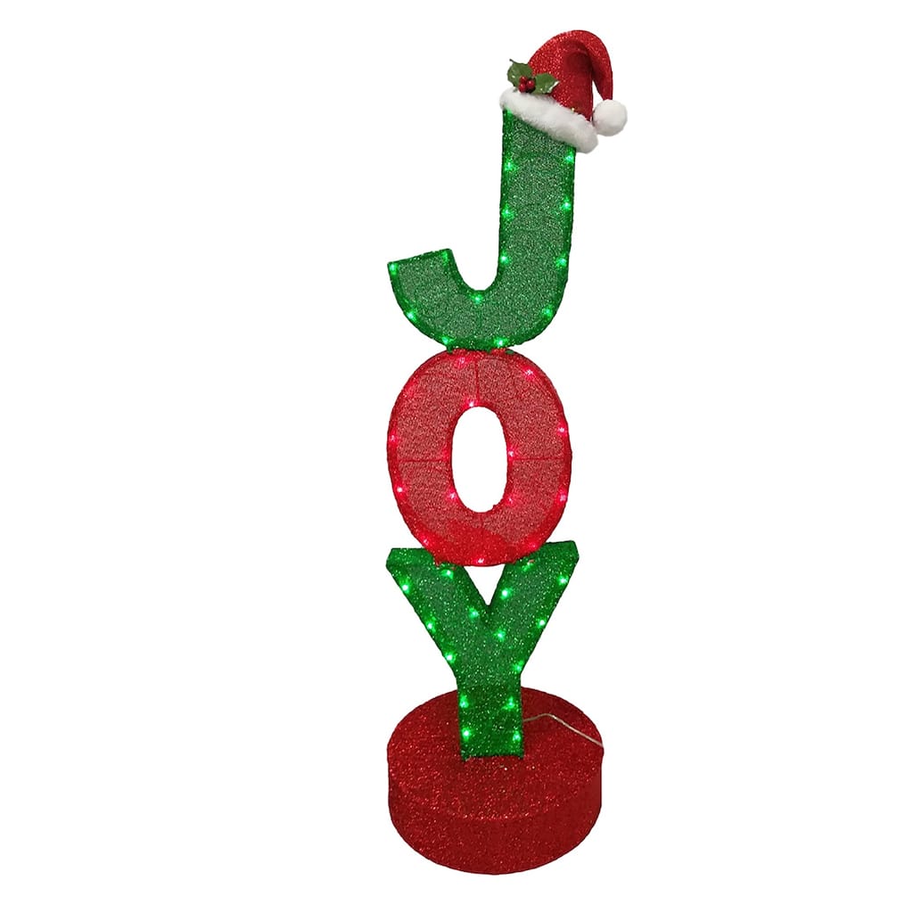 Christmas 4 ft. Lighted Fabric "JOY" w/Santa Hat