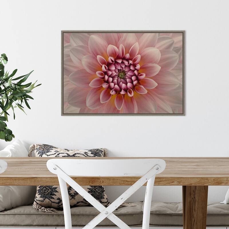 Pink Dahlia Macro by Richard Urbanski (23 x 16 in.), Framed Canvas Wall Art Print - Sylvie Greywash
